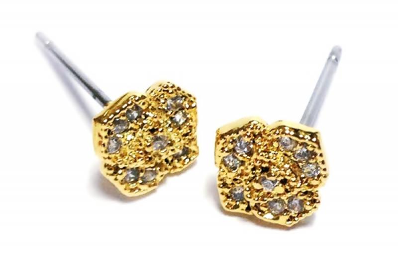 [Ozel] Chic Point Glossy Brass Cubic Earrings