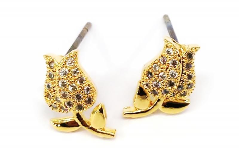 [Ozel] Modern Classic Glossy Brass Cubic Earrings