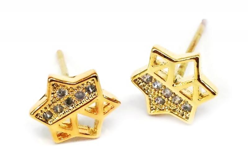 [Ozel] Chic Point Glossy Brass Cubic Earrings