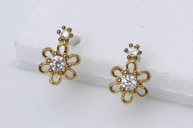 [Ozel] Modern Classic Glossy Brass Cubic Earrings