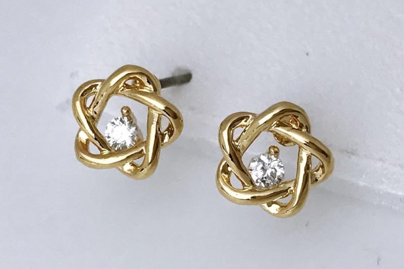 [Ozel] Delicate Fit Glossy Brass Cubic Earrings