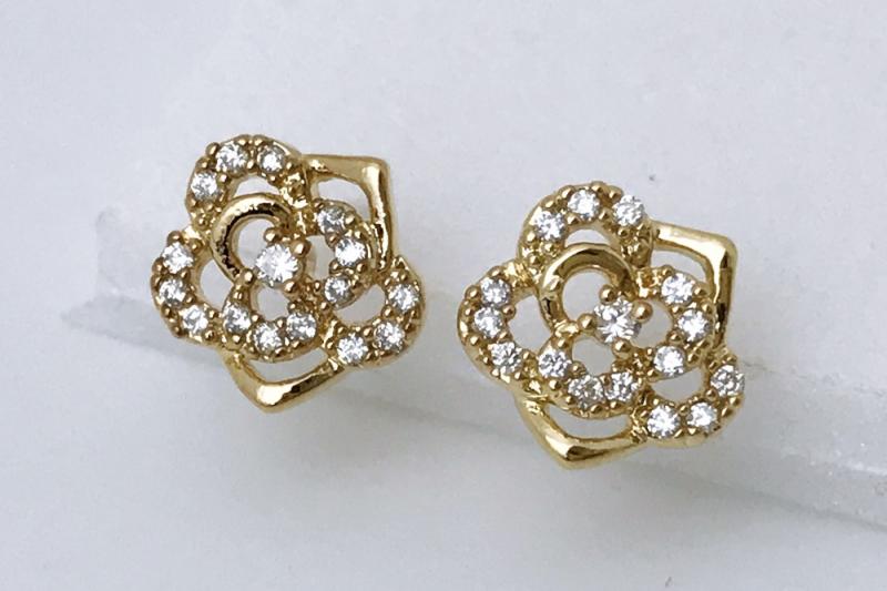 [Ozel] Layered Glossy Brass Cubic Earrings