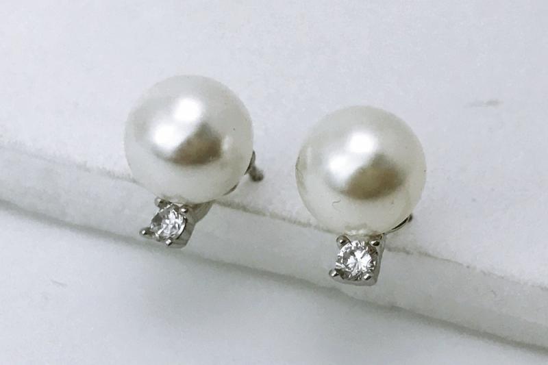 [Ozel] Shiny BRASS Pearl/Cubic Zirconia Earring