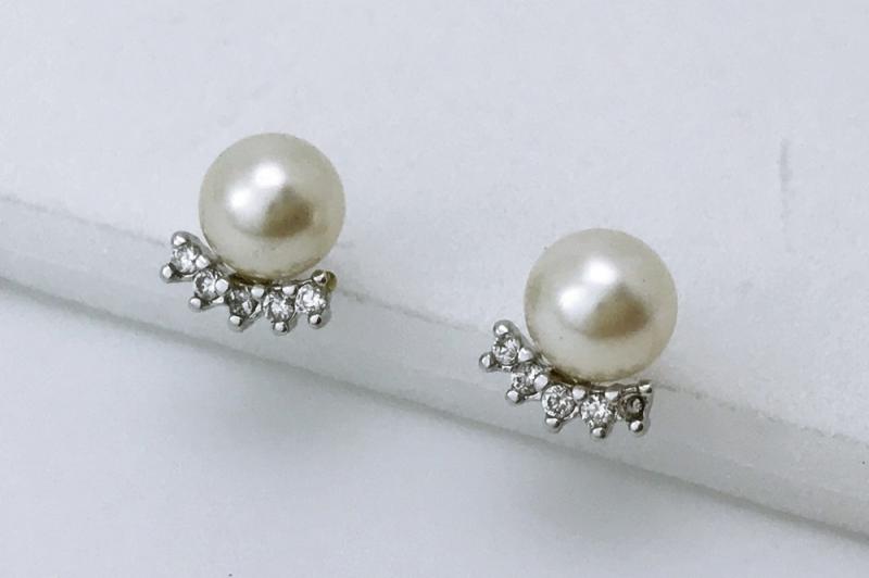 [Ozel] Shiny BRASS Pearl/Cubic Zirconia Earring