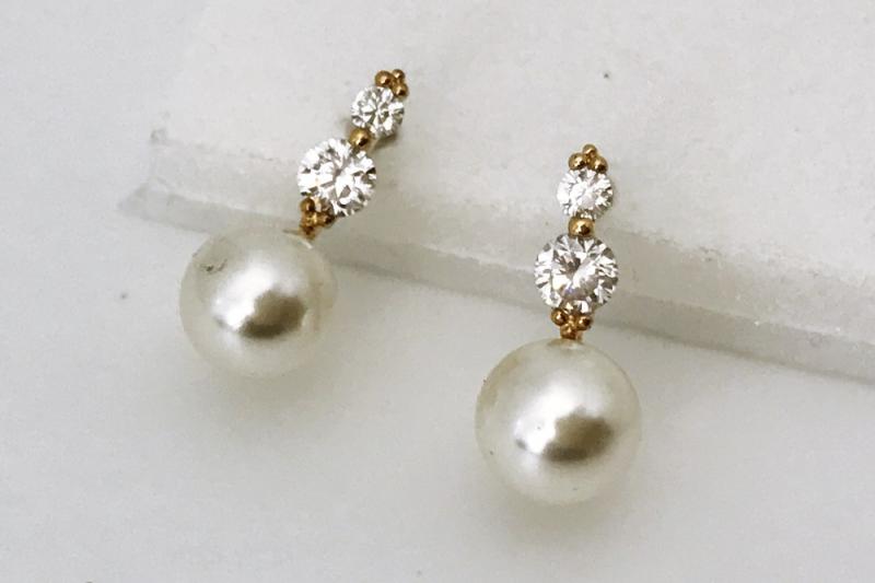 [Ozel] Shiny BRASS Pearl/Cubic Zirconia Earring
