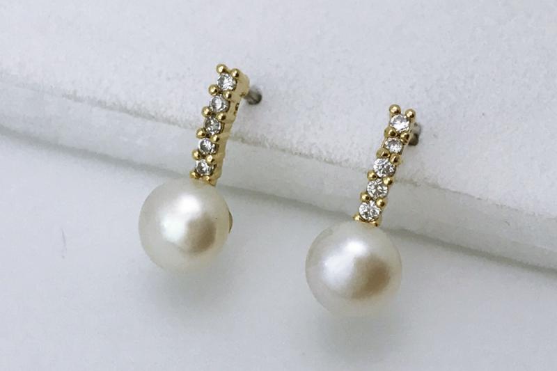 [Ozel] Shiny BRASS Pearl/Cubic Zirconia Earring