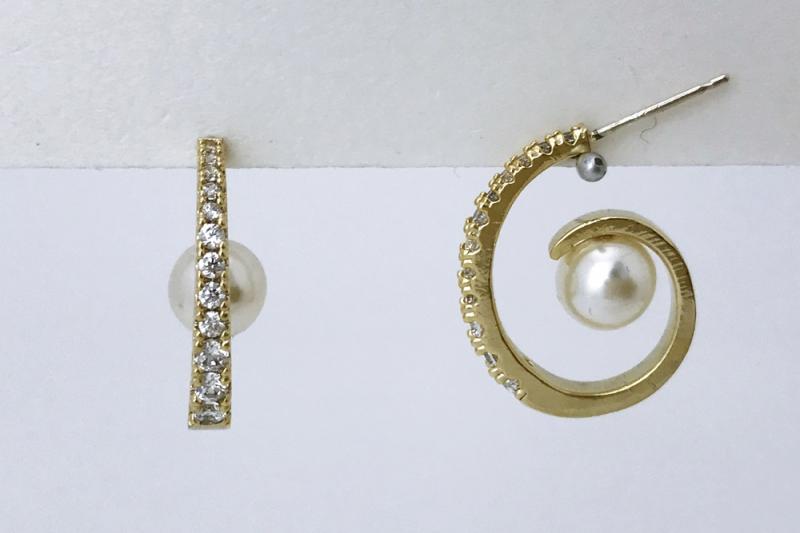 [Ozel] Shiny BRASS Pearl/Cubic Zirconia Earring