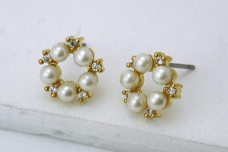 [Ozel] Shiny BRASS Pearl/Cubic Zirconia Earring