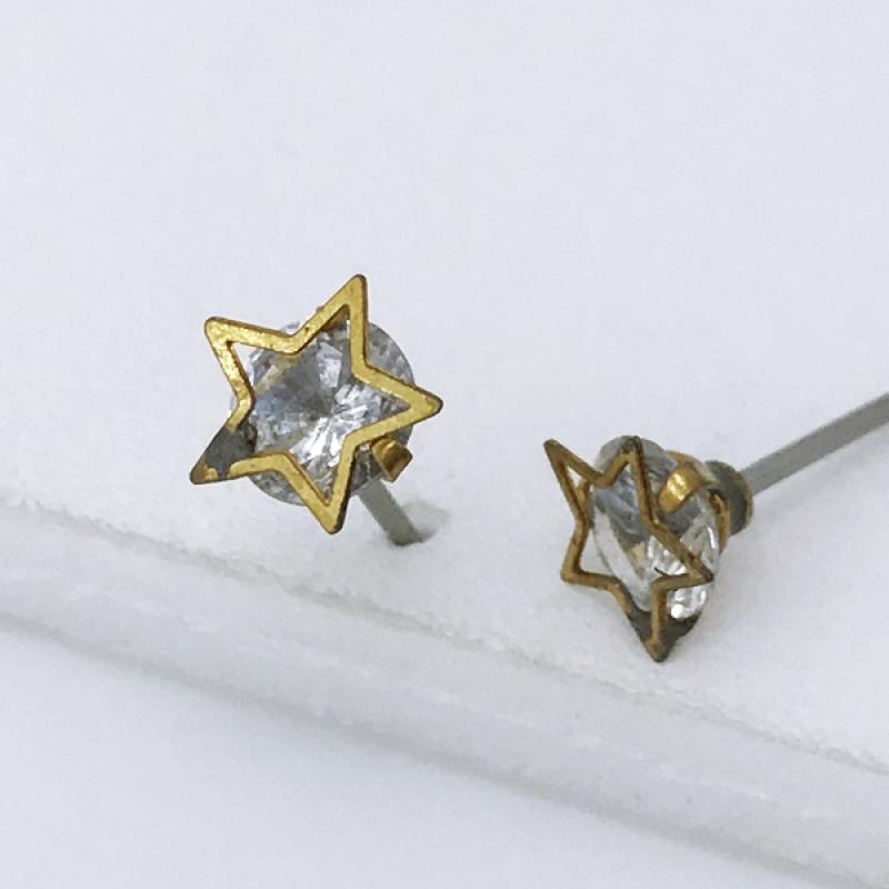 [Ozel] Delicate Fit Glossy Brass Cubic Earrings