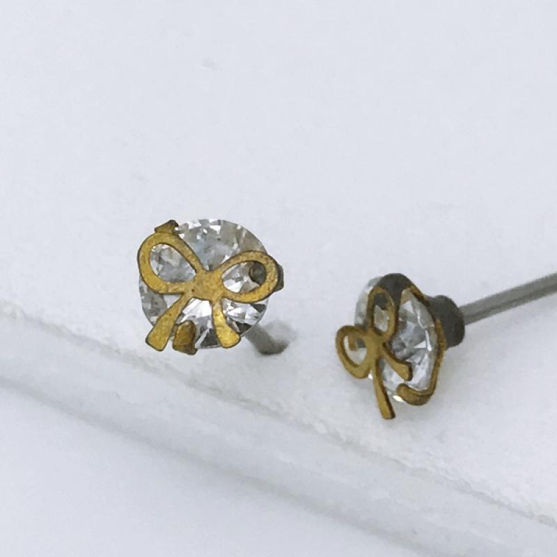 [Ozel] Daily Point Glossy Brass Cubic Earrings