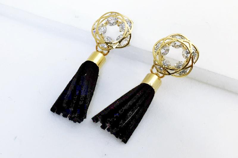 [Ozel] Casual Mood Glossy Brass Cubic Earrings