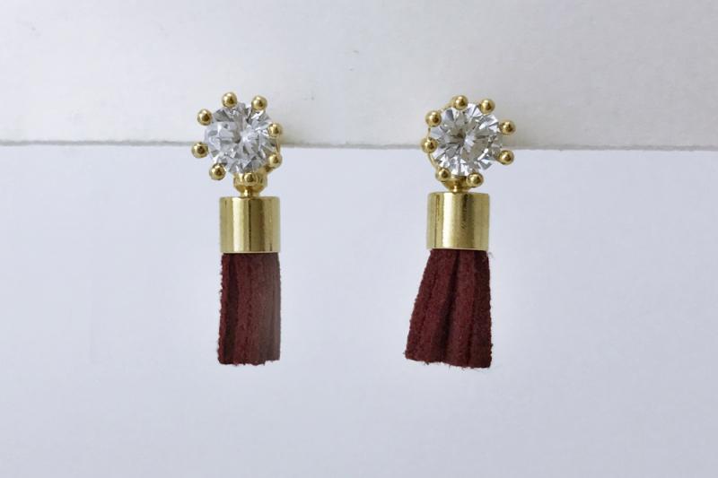 Earrings [Ozel] Subtle Charm Glossy Brass Cubic Earrings