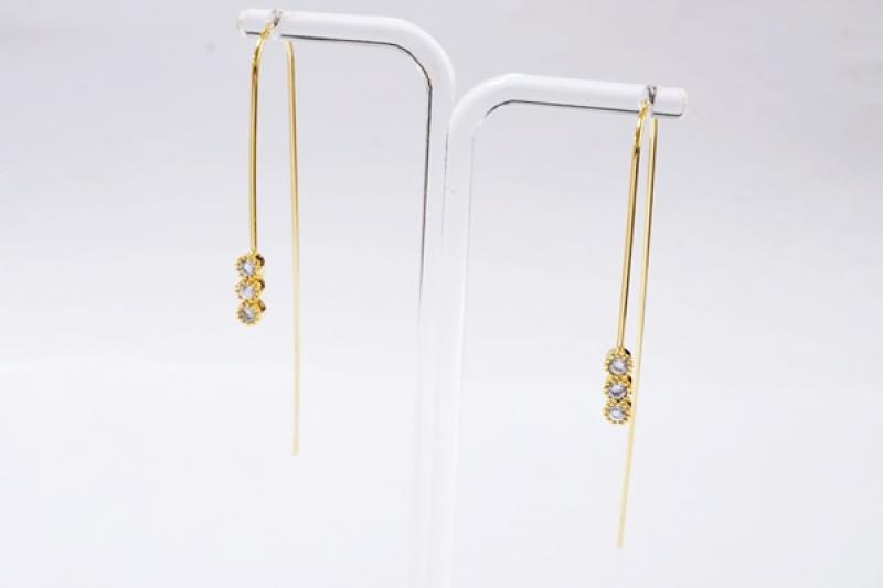 [Ozel] Daily Point Glossy Brass Cubic Earrings