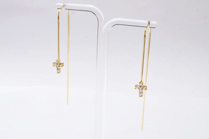 [Ozel] Feminine Glossy Brass Cubic Earrings