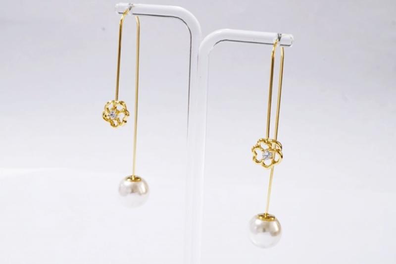 [Ozel] Simple Minimal Glossy Brass Pearl Cubic Earrings