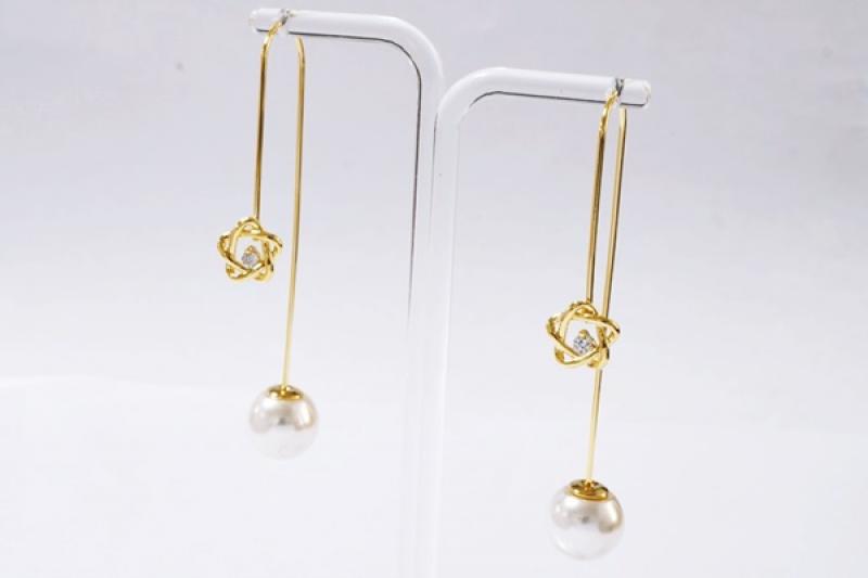 [Ozel] Simple Minimal Glossy Brass Pearl Cubic Earrings