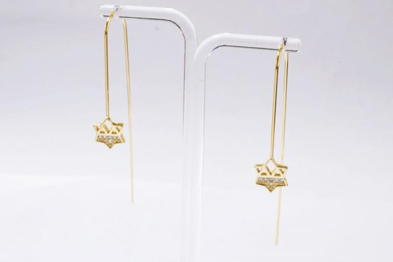[Ozel] Layered Glossy Brass Cubic Earrings