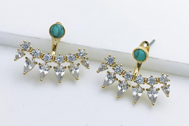 [Ozel] Elegant Glossy Brass Cubic Earrings