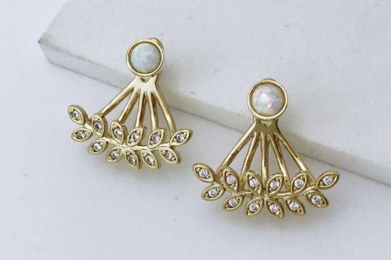 [Ozel] Point Look Glossy Brass Cubic Earrings