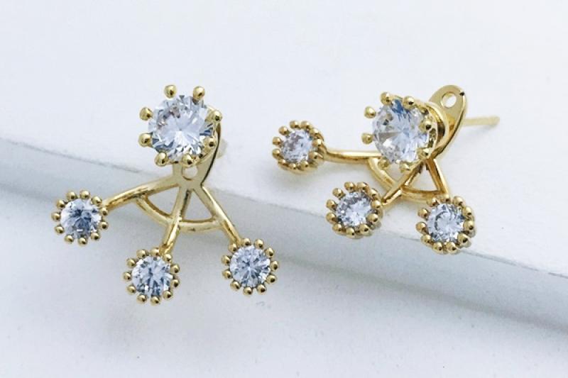 [Ozel] Chic Point Glossy Brass Cubic Earrings