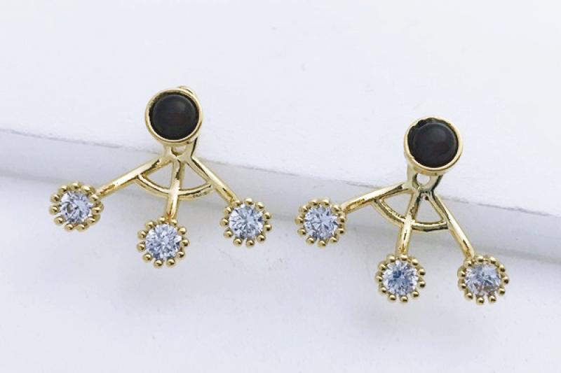 [Ozel] Vintage Vibe Glossy Brass Cubic Earrings