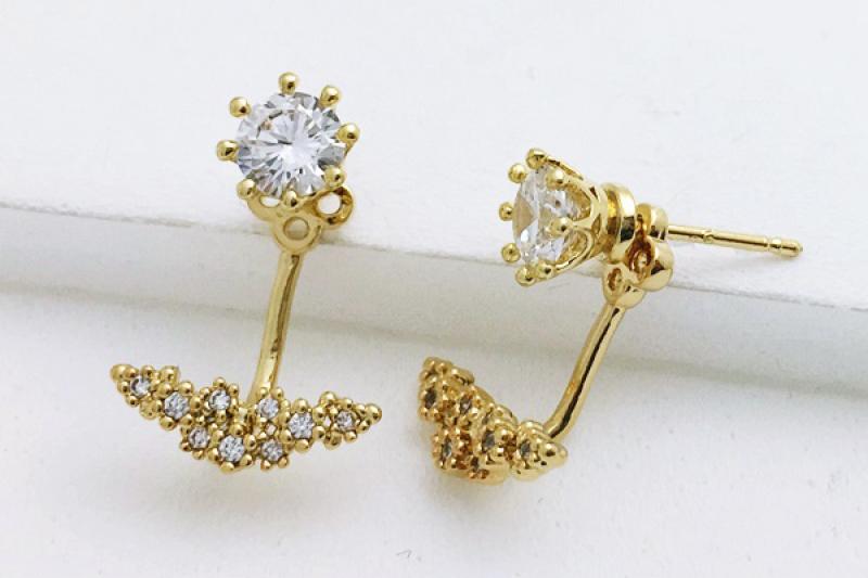 [Ozel] Luxurious Glossy Brass Cubic Earrings