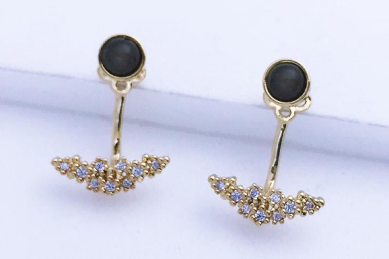 [Ozel] Statement Look Glossy Brass Cubic Earrings