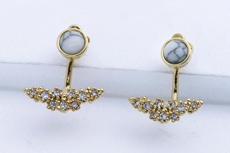 [Ozel] Casual Mood Glossy Brass Cubic Earrings