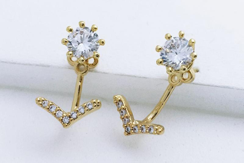 [Ozel] Wedding Guest Look Glossy Brass Cubic Earrings