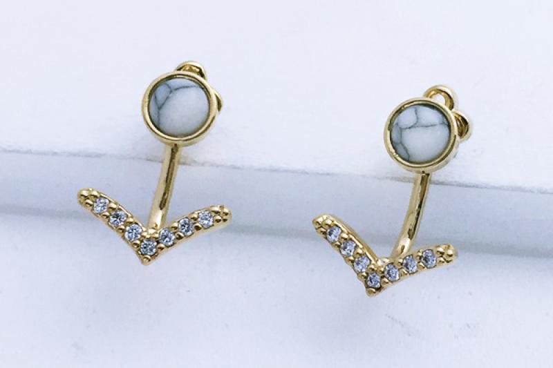 [Ozel] Statement Look Glossy Brass Cubic Earrings