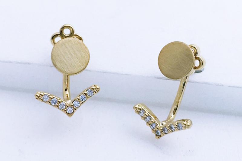 [Ozel] Delicate Fit Glossy Brass Cubic Earrings