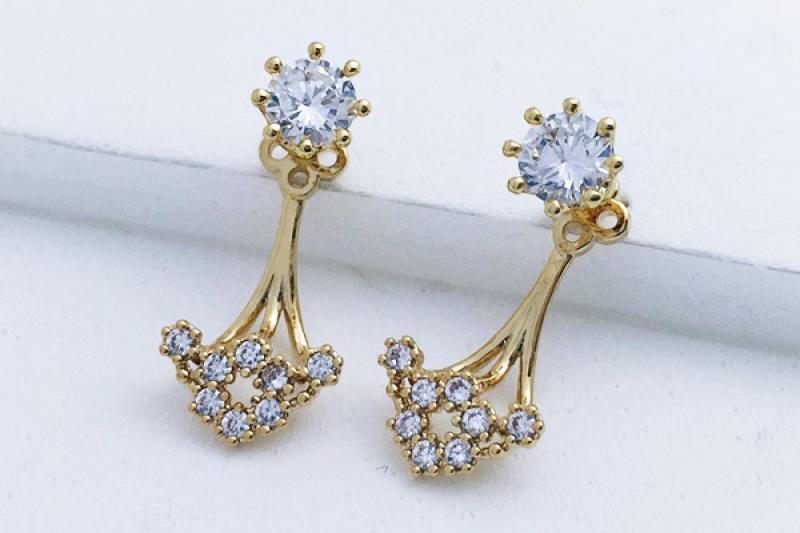 [Ozel] Wedding Guest Look Glossy Brass Cubic Earrings