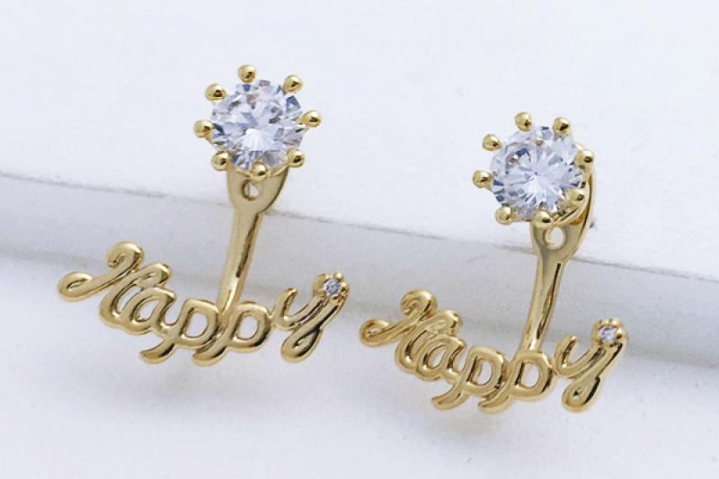 [Ozel] Unique Mood Glossy Brass Cubic Earrings