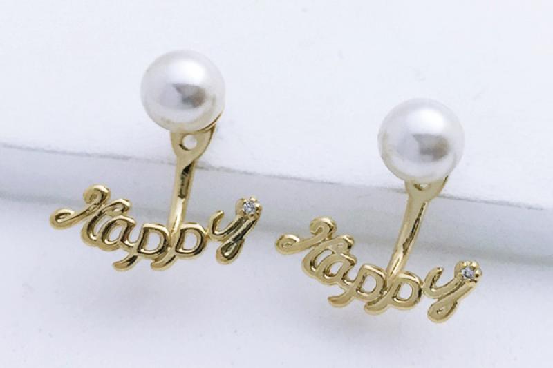 [Ozel] Wedding Guest Look Glossy Brass Pearl Cubic Earrings