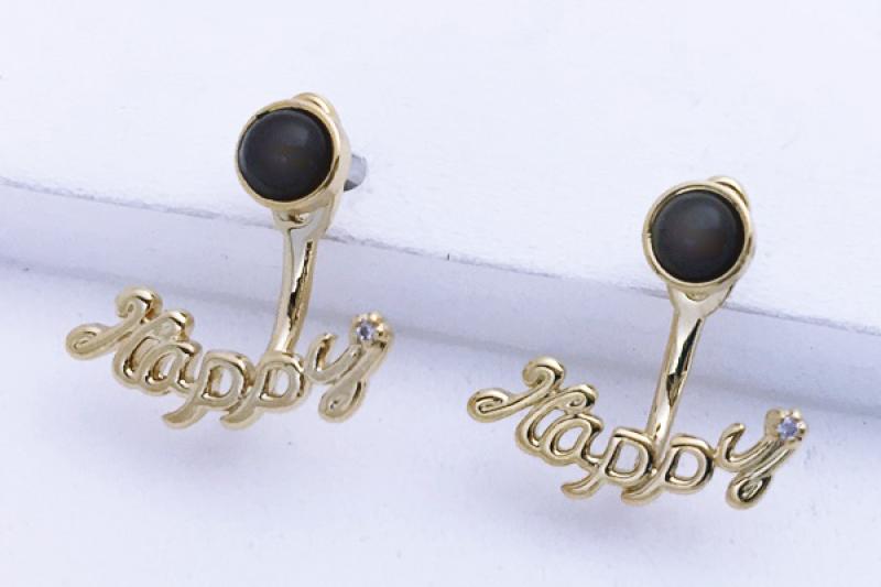 [Ozel] Daily Point Glossy Brass Cubic Earrings