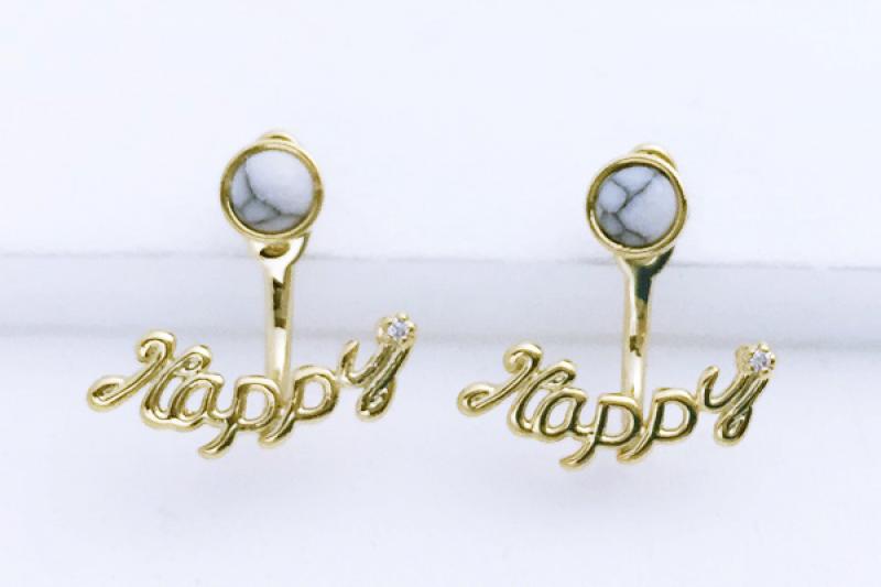 [Ozel] Daily Point Glossy Brass Cubic Earrings