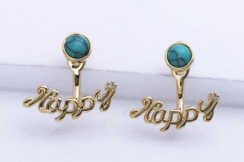 [Ozel] Girlfriend Gift Glossy Brass Cubic Earrings