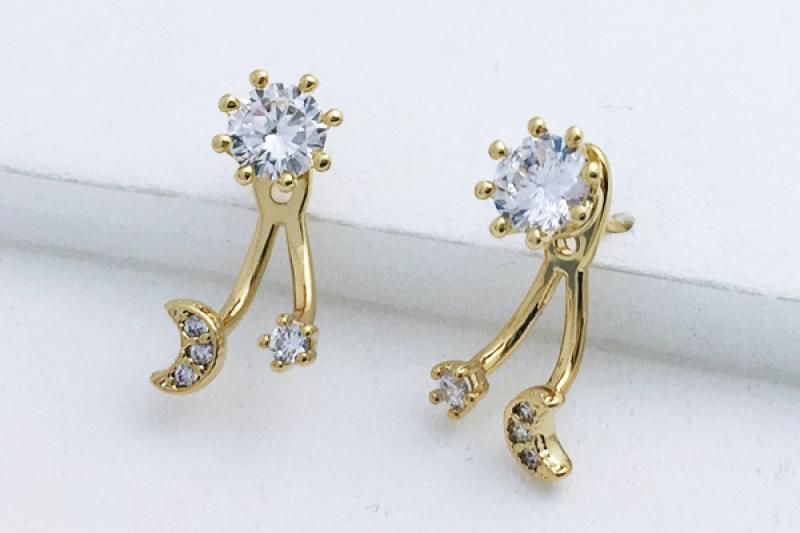 [Ozel] Casual Mood Glossy Brass Cubic Earrings