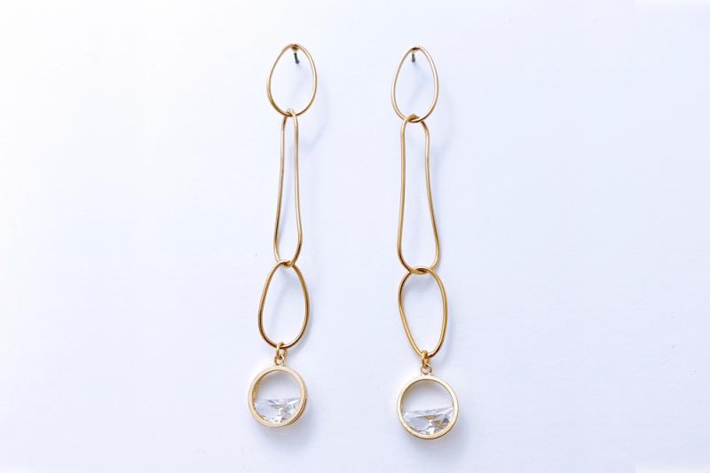 [Ozel] Shiny BRASS Cubic Zirconia Earring