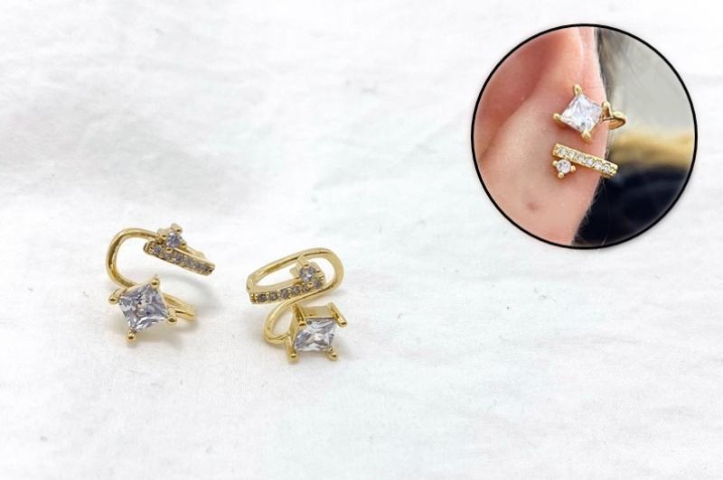 [오젤] 유니크 무드 유광 신주 큐빅 이어커프
