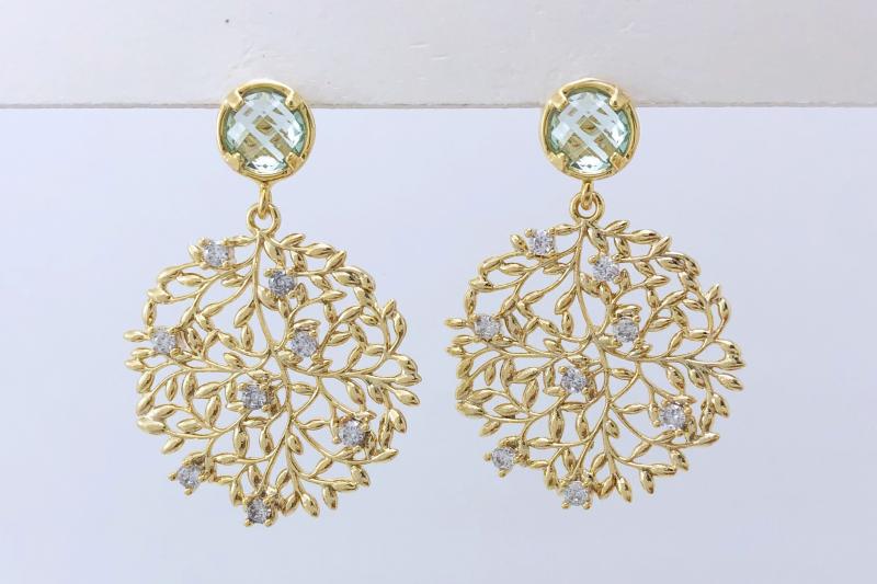 [Ozel] Shiny BRASS Cubic Zirconia/Glass Earring