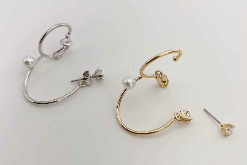 [Ozel] Shiny BRASS Pearl/Cubic Zirconia Earring