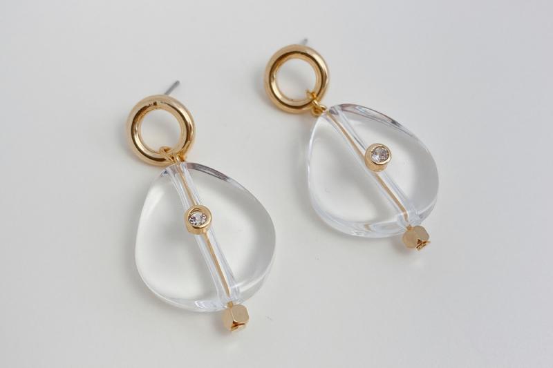 [Ozel] Shiny BRASS/ACRYLIC Cubic Zirconia Earring