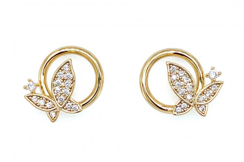 [Ozel] Shiny BRASS Cubic Zirconia Earring
