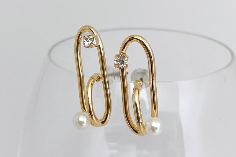 [Ozel] Shiny BRASS Pearl/Cubic Zirconia Earring