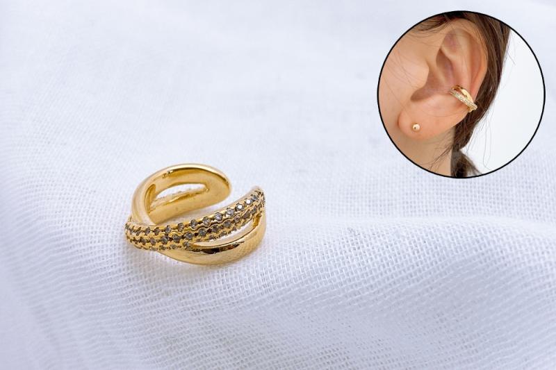 [Ozel] Shiny BRASS Cubic Zirconia Ear Cuff
