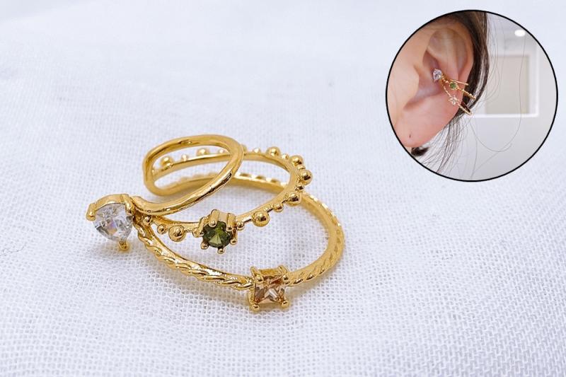 [Ozel] Shiny BRASS Cubic Zirconia Ear Cuff