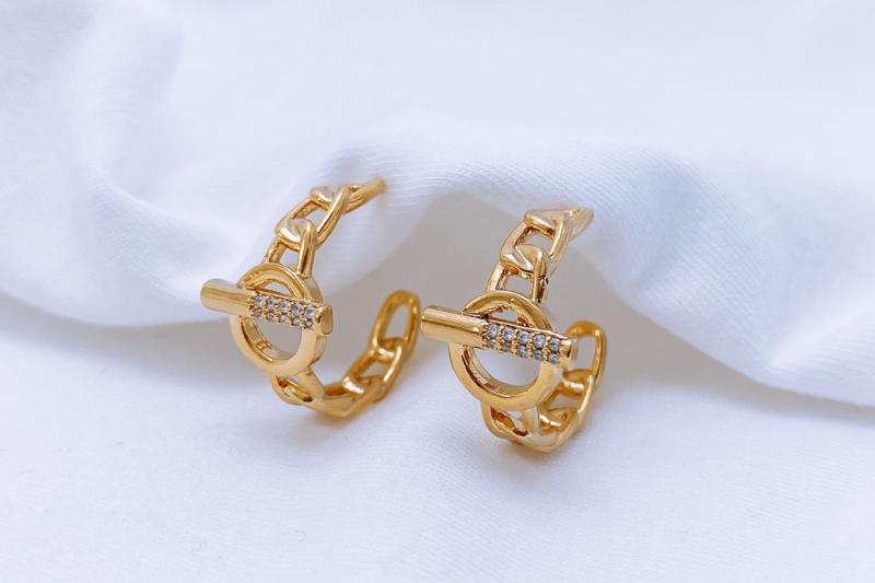 [Ozel] Shiny BRASS Cubic Zirconia Earring