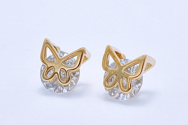 [Ozel] Daily Point Glossy Brass Cubic Earrings