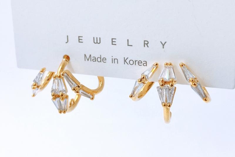 [Ozel] Modern Classic Glossy Brass Cubic Earrings